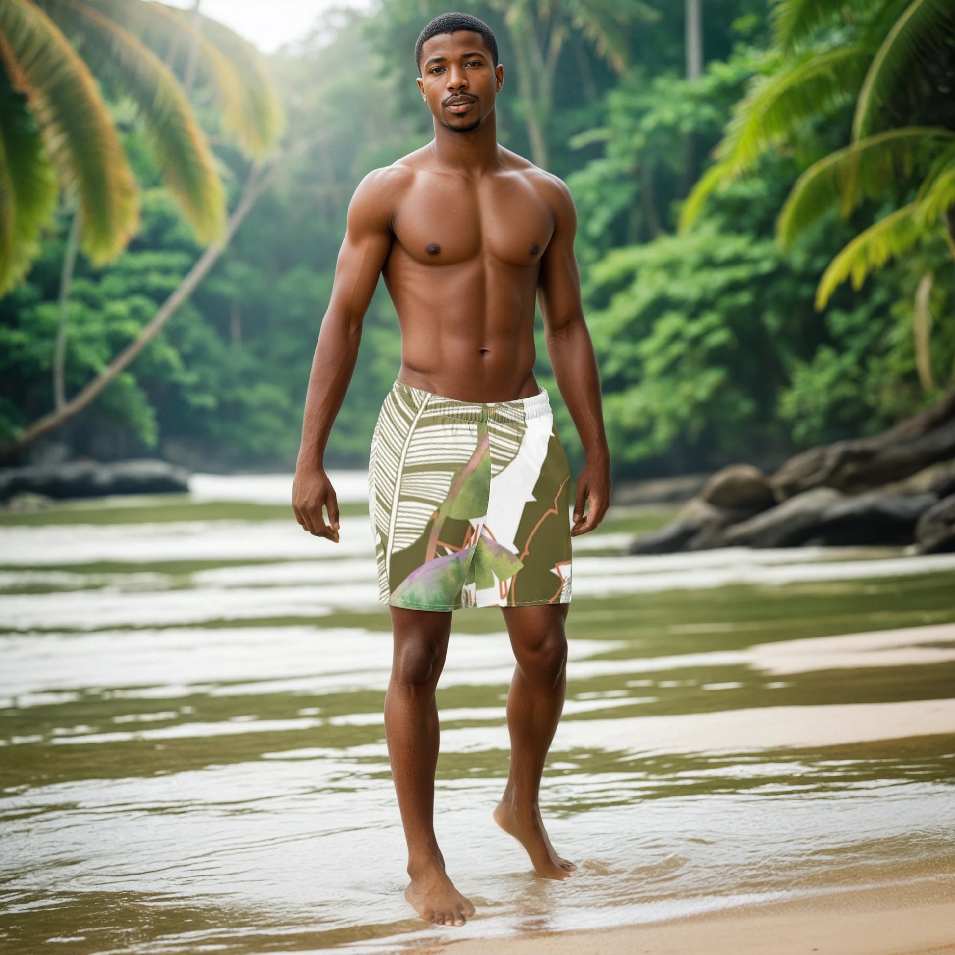 His and Her's Couples Matching Swimwear - SWIM TRUNKS - Island Morning - Ivrie Blu