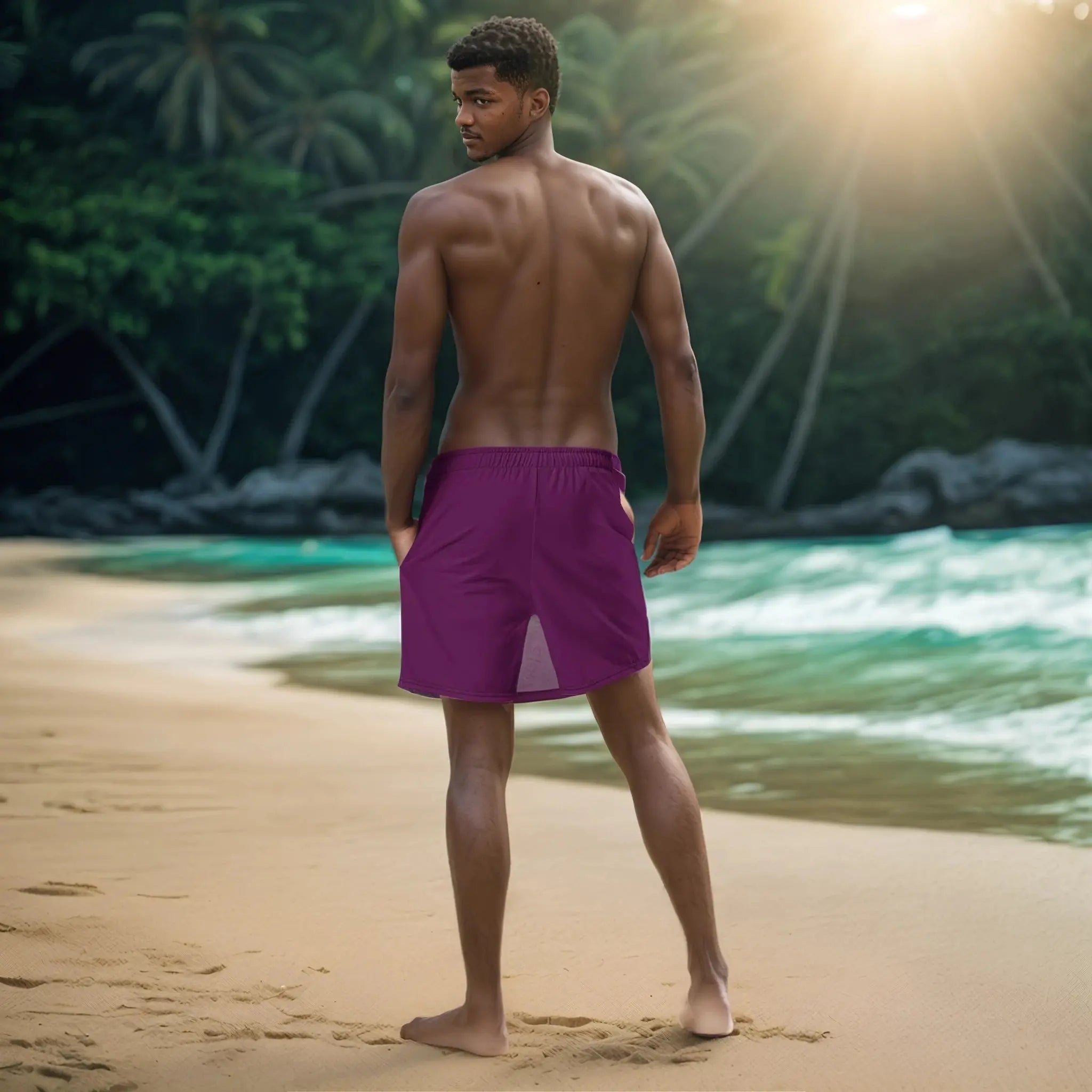 His and Her's Couples Matching Swimwear - SWIM TRUNKS  - Palm Sunset - Ivrie Blu 