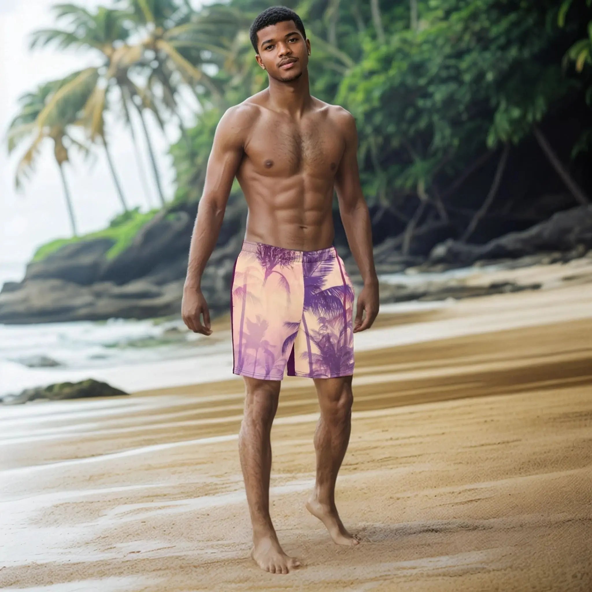 Couples Swim Trunks – Palm Sunset (His & Hers) - Ivrie Blu 