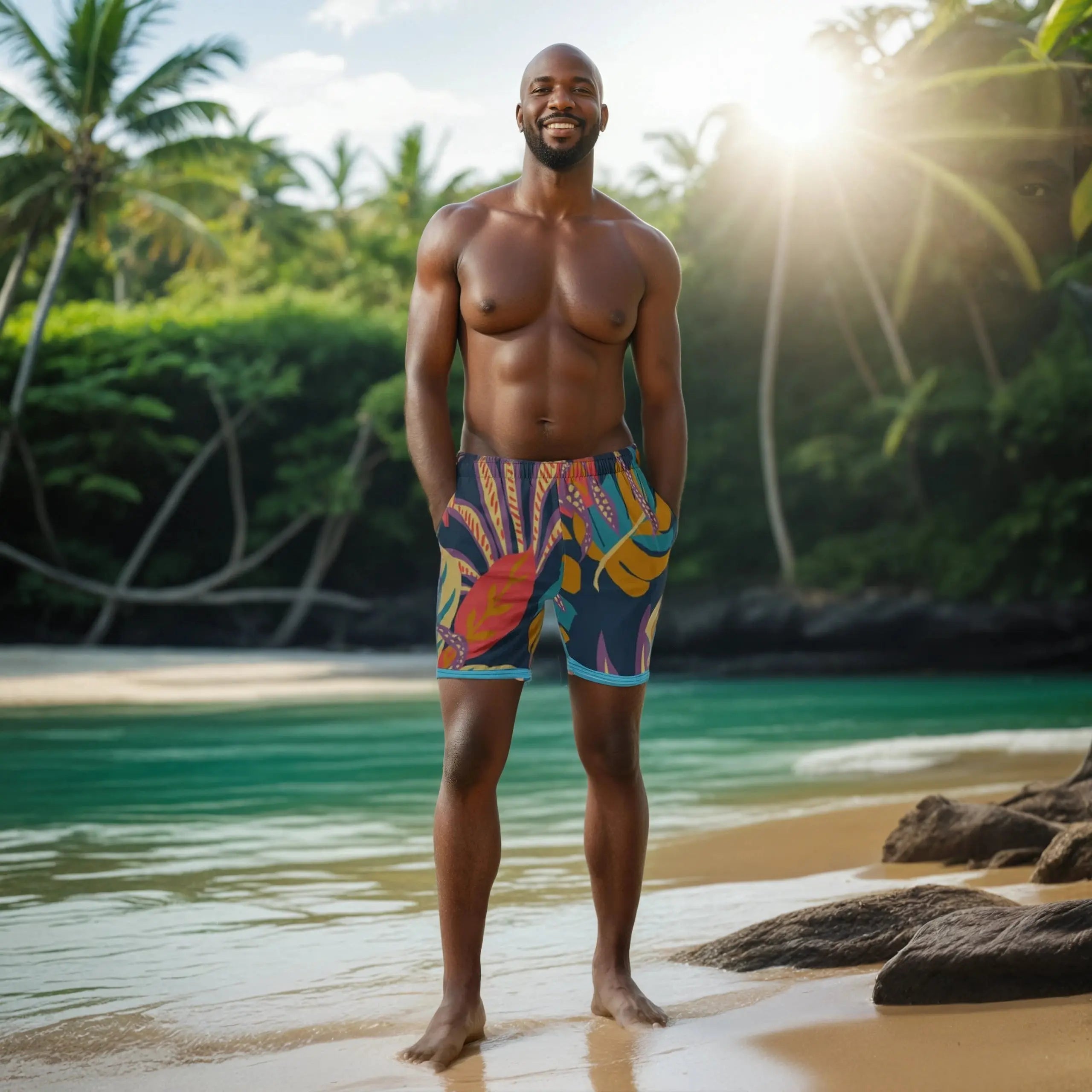 His and Her's Couples Matching Swimwear -SWIM TRUNKS - Carrib Party - Ivrie Blu 