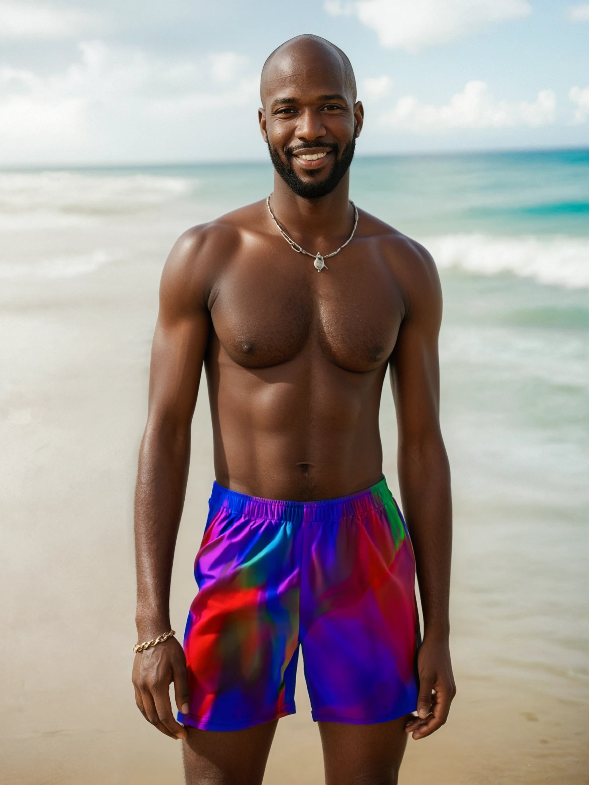 couples matching swim trunks and bikini